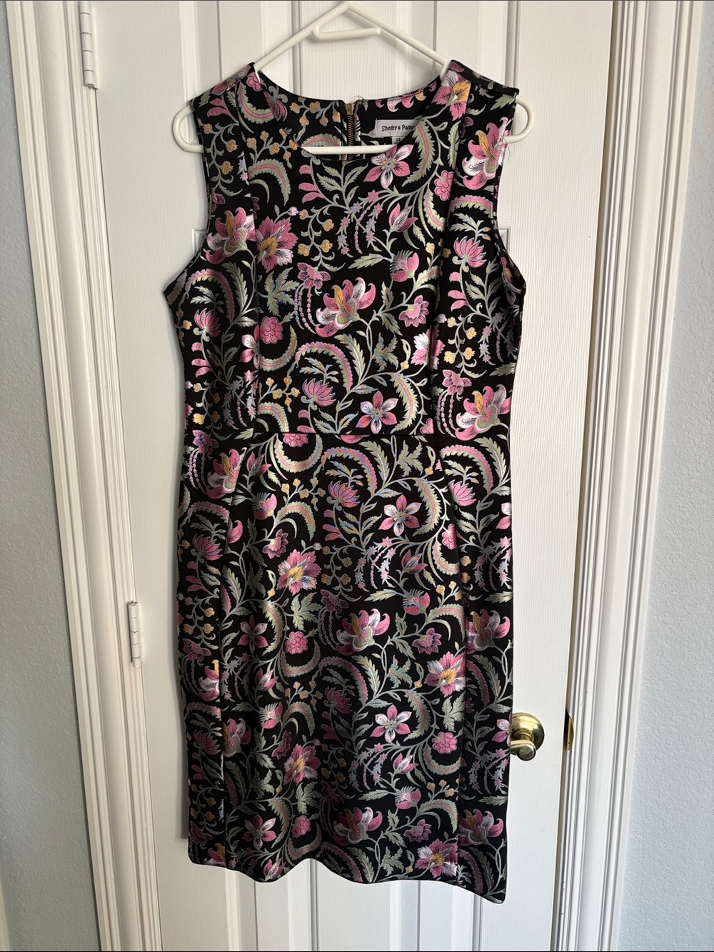 Shelby & Palmer Black Floral Jacquard Midi Dress with Shimmer Accents